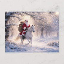 Papai Noel montado num belo cavalo branco Natal