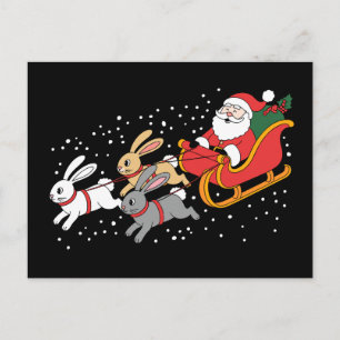 Cartão Postal De Festividades Papai Noel Montado Trenó Coelho Natal Família
