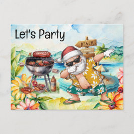 Cartão Postal De Festividades Papai Noel na Praia Natal em Julho