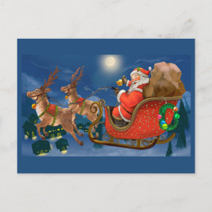 Cartão Postal De Festividades Papai Noel no Natal de Sleigh