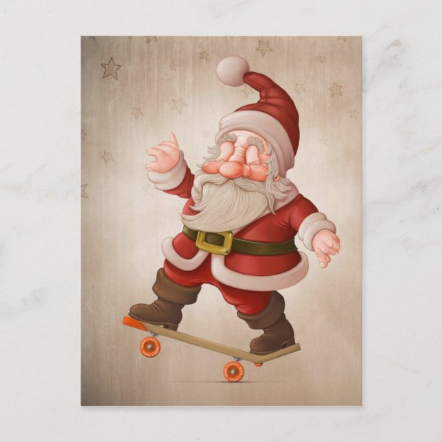 Cartão Postal De Festividades Papai Noel no skate (Frente)