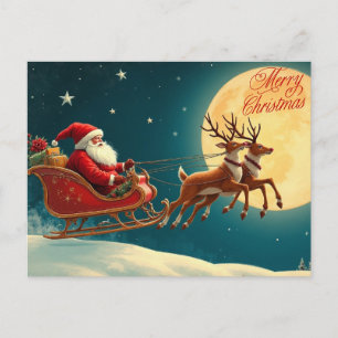 Cartão Postal De Festividades Papai Noel no trenó de Natal alegre