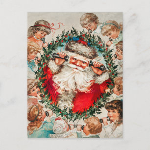 Cartão Postal De Festividades Papai Noel nos celulares ouvindo crianças