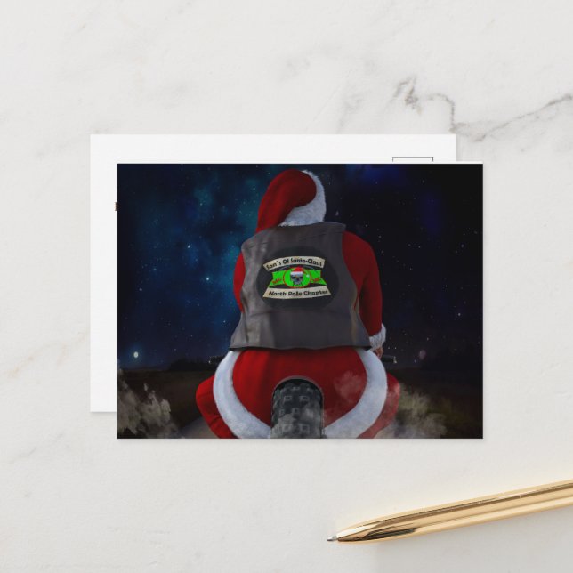Cartão Postal De Festividades Papai Noel numa moto (Frente/Verso In Situ)