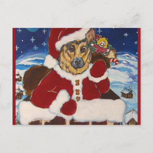 Cartão Postal De Festividades Papai Noel Pastor Alemão