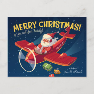 Cartão Postal De Festividades Papai noel Plane