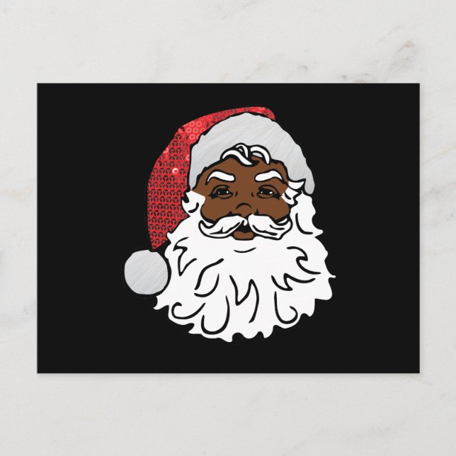 Cartão Postal De Festividades Papai Noel preto lantejoulado (Frente)
