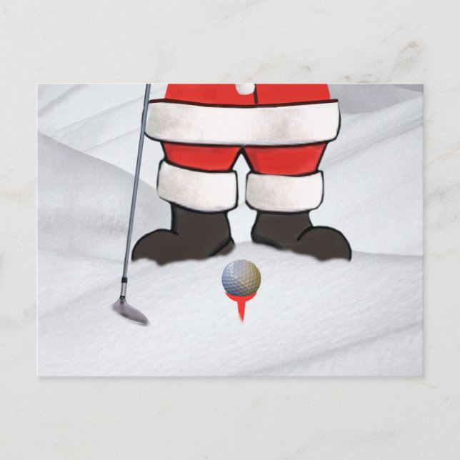 Cartão Postal De Festividades Papai Noel que joga o golfe na neve (Frente)