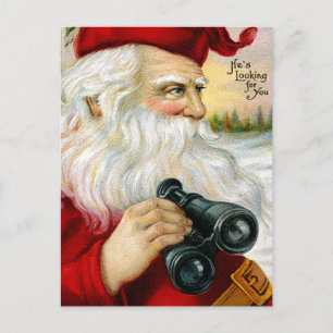 Cartão Postal De Festividades Papai noel que olha o