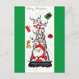 Cartão Postal De Festividades Papai noel & rena bonitos do meio século do