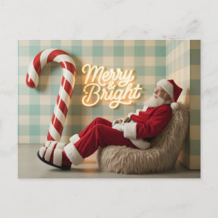 Cartão Postal De Festividades Papai Noel retrô relaxando em uma poltrona fofa
