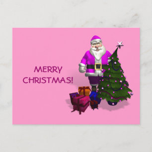Cartão Postal De Festividades Papai Noel Rosa