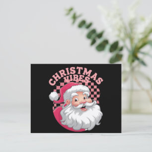Cartão Postal De Festividades Papai Noel Rosa Vintage Retrô Natal