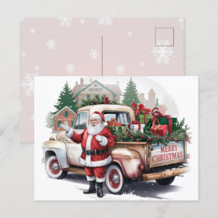 Cartão Postal De Festividades Papai Noel Rústico Vintage Feliz Natal