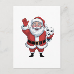 Cartão Postal De Festividades Papai Noel segurando um rosto de mímico Teatro de