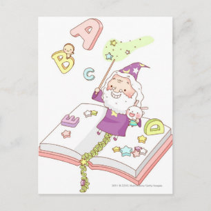 Cartão Postal De Festividades Papai Noel sentado no livro