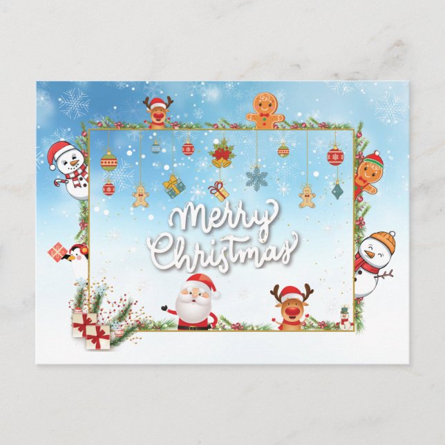 Cartão Postal De Festividades Papai Noel, Snowman Feliz Natal (Frente)