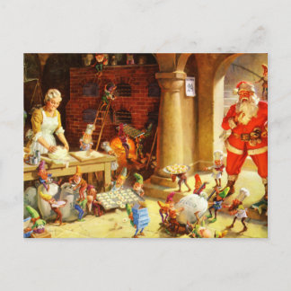 Cartão Postal De Festividades Papai noel & Sra. Claus & os biscoitos do assar