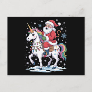 Cartão Postal De Festividades Papai Noel Unicórnio Natal Luzes Arco-íris Natal