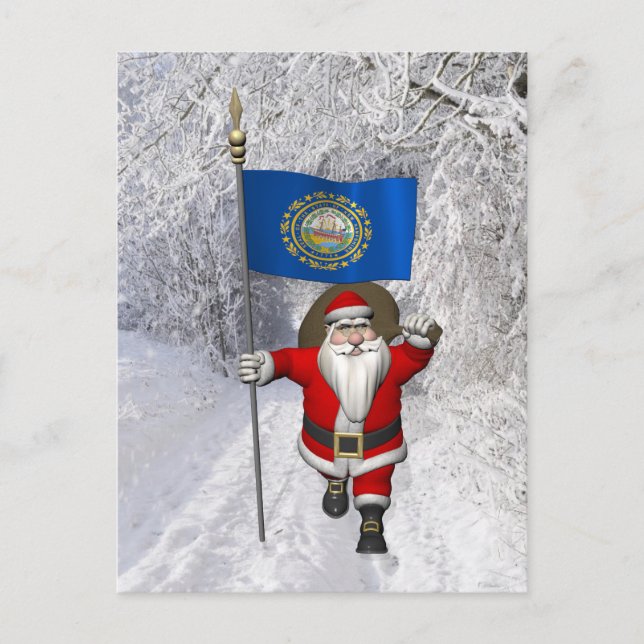Cartão Postal De Festividades Papai Noel Vem Para New Hampshire (Frente)