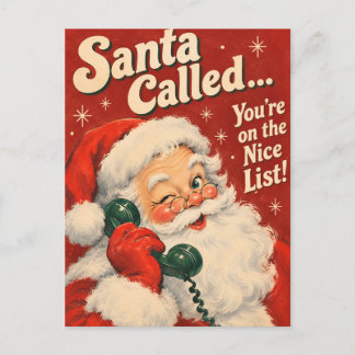 Cartão Postal De Festividades Papai Noel Vintage Ligou Lista de Natal