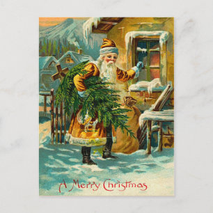 Cartão Postal De Festividades Papais noeis alemães venenosos em amarelo