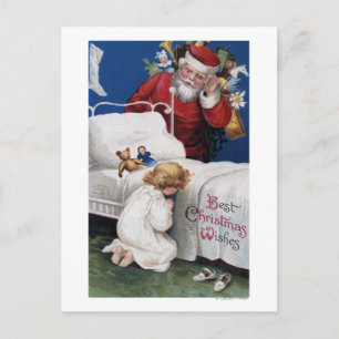Cartão Postal De Festividades Papais noeis assistindo Garota Rezando