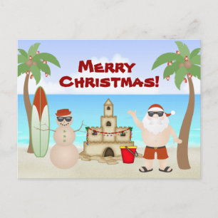 Cartão Postal De Festividades Papais noeis bonitos no Natal tropical de praia