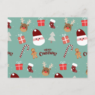 Cartão Postal De Festividades Papais noeis Bonitos Reindeer Candy Cane Gingerpão