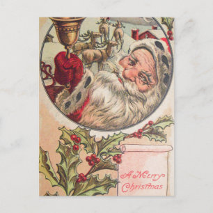 Cartão Postal De Festividades Papais noeis com Bell e Holly