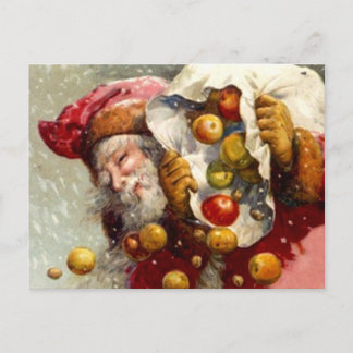 Cartão Postal De Festividades Papais noeis com Maçã Maçã Antigua