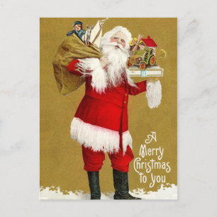 Cartão Postal De Festividades Papais noeis com presentes