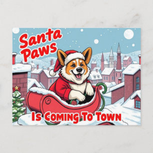 Cartão Postal De Festividades Papais noeis Corgi Paws