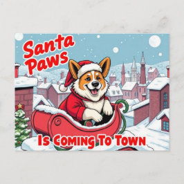 Cartão Postal De Festividades Papais noeis Corgi Paws