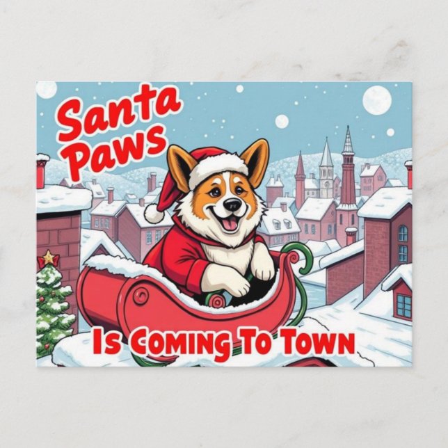 Cartão Postal De Festividades Papais noeis Corgi Paws (Frente)