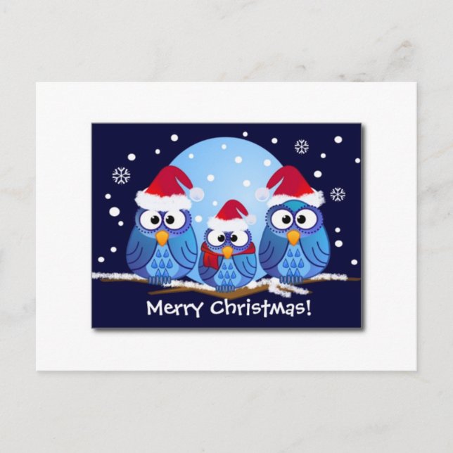 CARTÃO POSTAL DE FESTIVIDADES PAPAIS NOEIS CUTE CHRISTMAS OWLS (Frente)