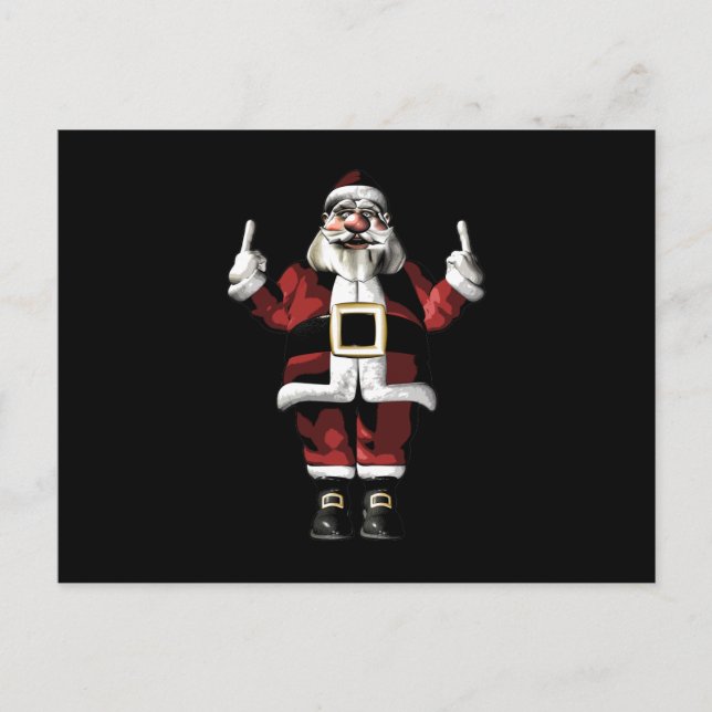Cartão Postal De Festividades Papais noeis dando o dedo (Frente)