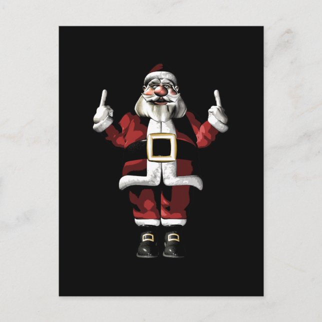 Cartão Postal De Festividades Papais noeis dando o dedo (Frente)
