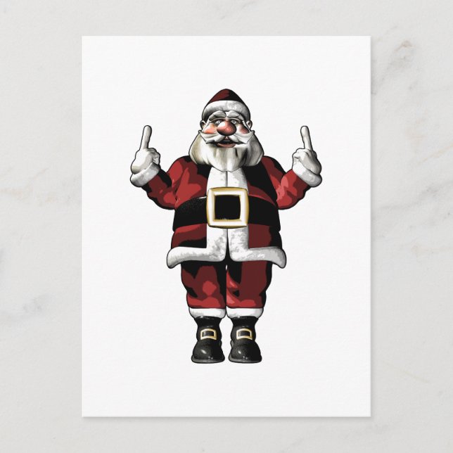 Cartão Postal De Festividades Papais noeis dando o dedo (Frente)