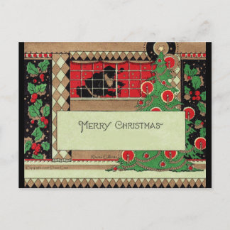 Cartão Postal De Festividades Papais noeis de Art Deco na Janela