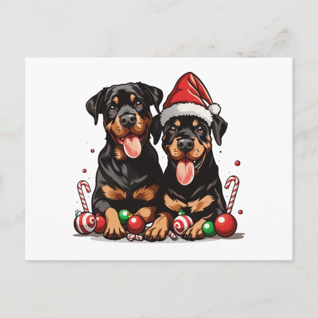 Cartão Postal De Festividades Papais noeis de Cachorro Rottweiler Natal (Frente)