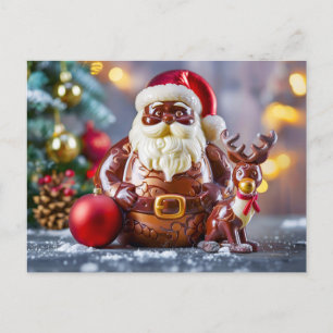 Cartão Postal De Festividades Papais noeis de Chocolate de Alta-Figura com Rena