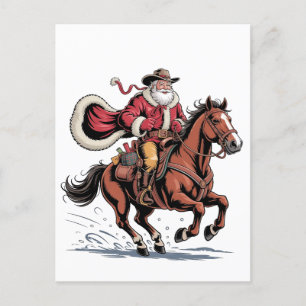 Cartão Postal De Festividades Papais noeis de cowboy do Rodeo no oeste