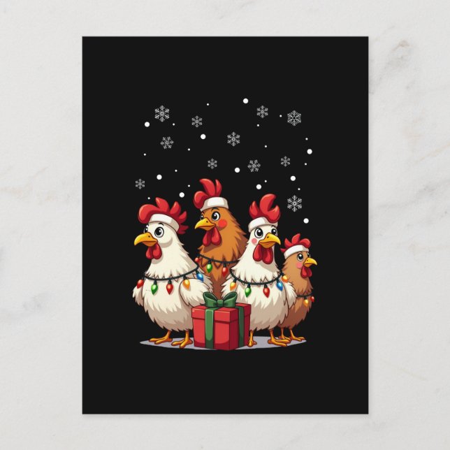 Cartão Postal De Festividades Papais noeis de frango à luz do Natal Engraçados (Frente)