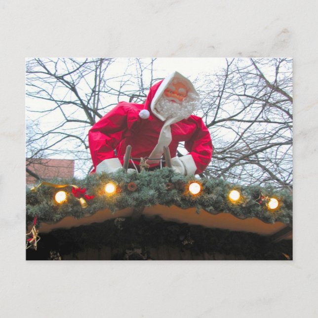 Cartão Postal De Festividades Papais noeis de Natal alemães no telhado (Frente)