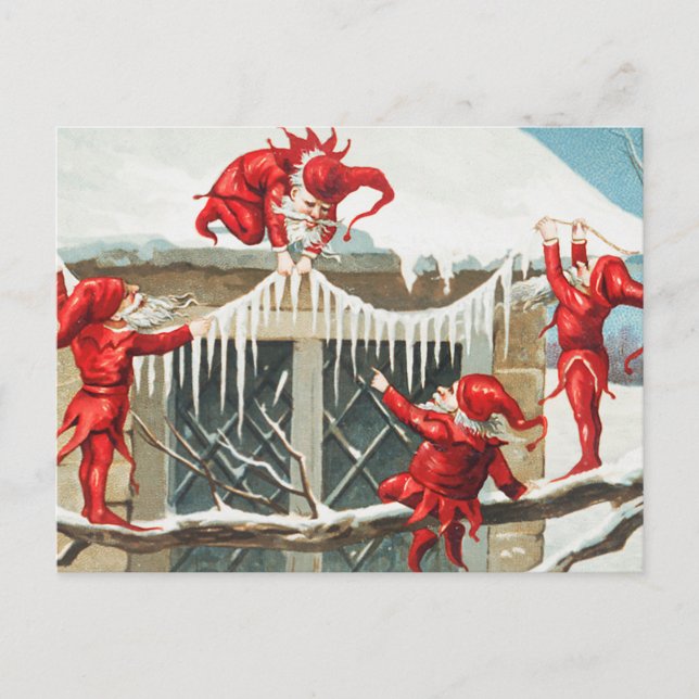 Cartão Postal De Festividades Papais noeis de Natal enfeitam sua casa (Frente)