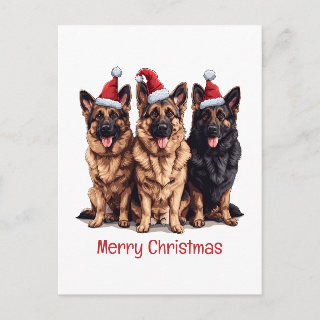 Cartão Postal De Festividades Papais noeis de Natal Feliz Cachorros (Frente)