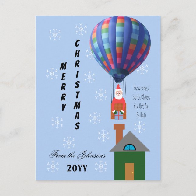 Cartão Postal De Festividades Papais noeis de Natal Whimsy Balão de Ar Quente Az (Frente)