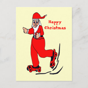 Cartão Postal De Festividades Papais noeis de patinação