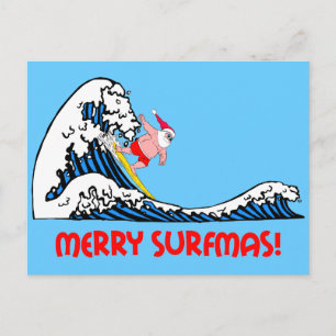 Cartão Postal De Festividades Papais noeis de surfe